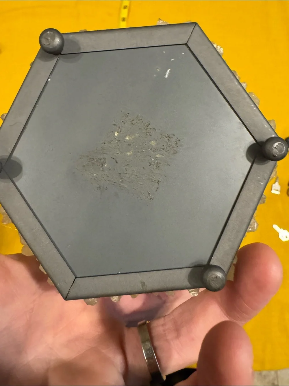 Vintage Hexagonal Raw Clear Quartz Crystal Mirror Trinket Box